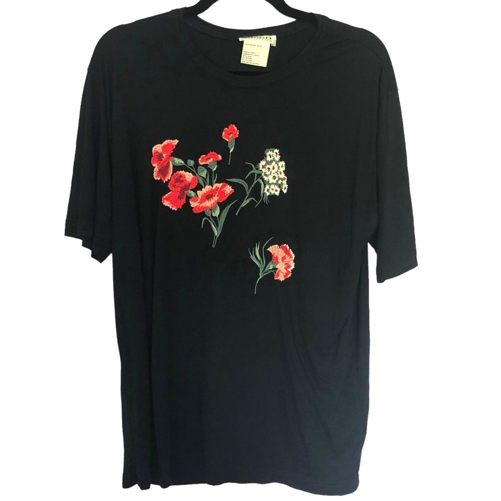 Olsen Collection Embroidered Floral T-Shirt in Black size 14 Short Sleeve Top